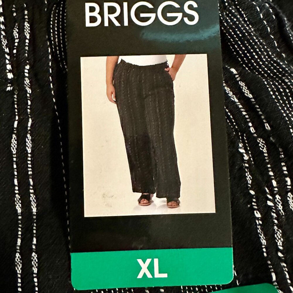 Briggs Women's Linen Blend Pants Size XL Black Stripped  Boho Coastal Beach NEW